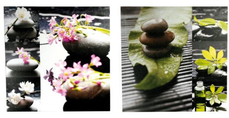 2 Leinwandbilder im Set INKLUSIV Schrauben - Wandbilder jeweils 60x60cm - Lotusblüte Wellness Feng Shui Steingarten Orchideen