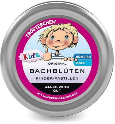 Lemon Pharma Original Bachblüten Pastillen Trösterchen für Kinder – Himbeer-Geschmack – vegan, zuckerfrei und alkoholfrei – Bachblütenmischung nach Dr. Bach – 50 g