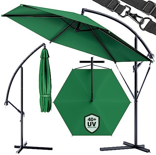 Kingsleeve® Parasol déporté Ø 300 cm inclinable Vert Parasol en Aluminium avec manivelle Jardin Protection UV 40+