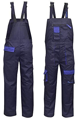 NORMAN Navy Blue Contrast Painters Work Wear Bib and Brace Overall Coverall Dungaress Heavy Duty