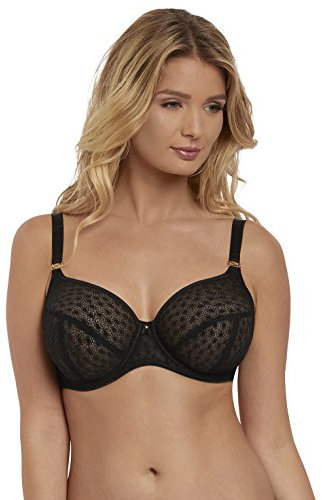 Freya Women's Starlight Unlined Balcony Lace Underwire Bra Demi, Black, 28FF