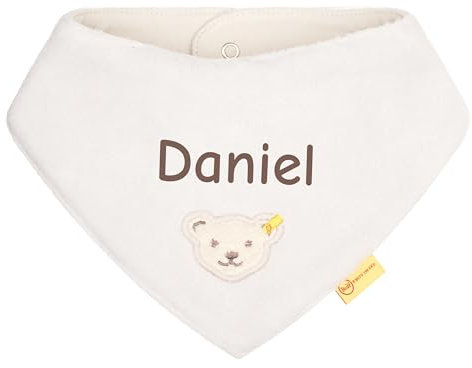 LALALO Steiff Baby Halstuch bestickt mit Namen, Dreieckstuch/Nickytuch personalisiert, Nickituch Teddy Bär, Fleece, Mädchen/Junge (Beige)