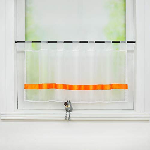 Joyswahl Scheibengardine Voile Bistrogardinen mit Satinband, Schlaufen »Julie« Küche Kurzgardine HxB 45x120cm Orange 1er Pack