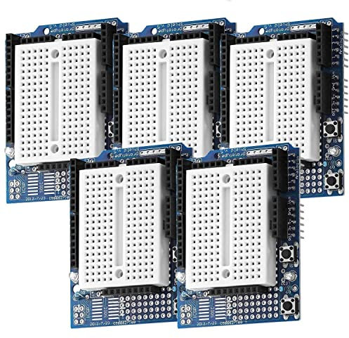 AZDelivery 5 x Prototyping Shield + Placa de Pruebas Mini Breadboard Compatible con Arduino con E-Book Incluido!