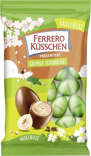 Cremige Schokoeier präsentiert von Ferrero Küsschen Haselnuss – Vollmilchschokoladeneier mit feiner Haselnusscreme – Osterschokolade, Oster-Süßigkeiten, Ostergeschenk – Optimal fürs Osternest – 100g