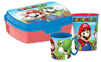 su ma Set Accessori Merenda Super Mario Bros Portamerenda + Bicchiere + Tazza