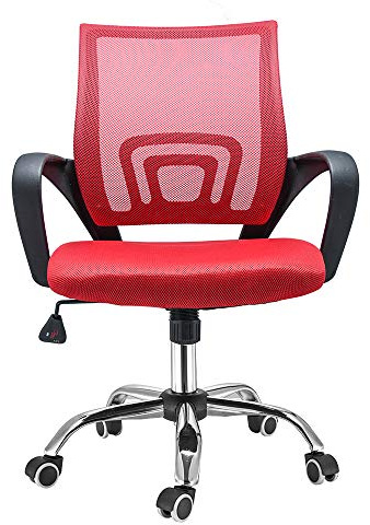 Panana Large Seat Adjustable Ergonomic Desk Chair Metal feet Swivel Office Chair Mid-Back with Lumbar Support Executive Task Chair (Red)