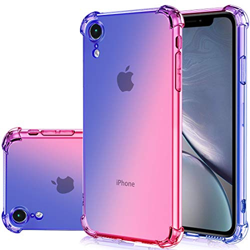 Gufuwo Case for iPhone XR, Cute Gradient Slim Anti Scratch Soft Clear TPU Phone Case Cover, Shockproof Case for iPhone XR (Blue/Pink)