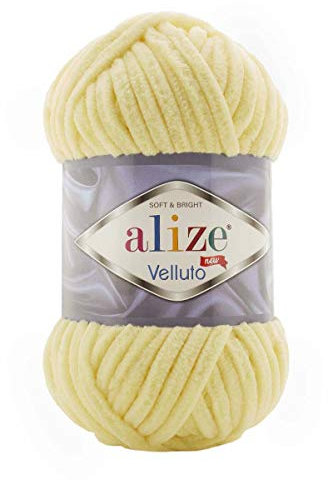 Alize 5 x 100 g Velluto Wolle 500 Gramm super Bulky Chenillegarn,Kuschelweich 100g, Kissen Babydecke etc (gelb hell 13)
