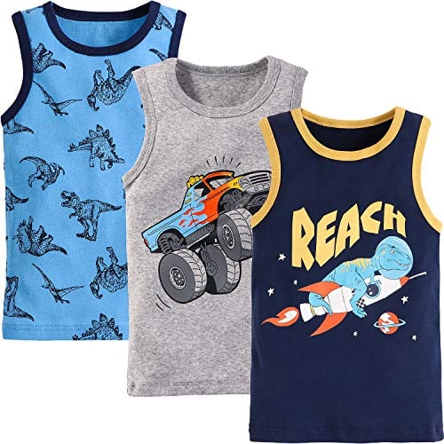 Adorel Jungen Unterhemden Baumwolle Ärmellos Tank Top Unterwäsche 3er-Pack Rakete & Geländewagen 104-110 EU (Herstellergröße 120)