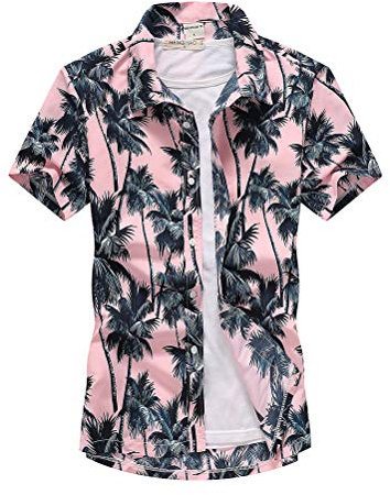 Onsoyours Chemise à Manches Courtes Rayures Colorées pour Hommes Ete Slim Fit Grande Taille Hawaïenne Carreaux Imprimé Plage DéContracté Poche-Avant Tops Blouse A Rose M