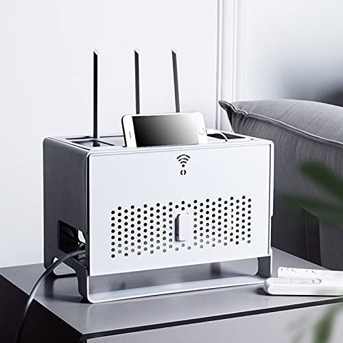 Tauzveok WiFi Router Regal Weiß WLAN Box Aufbewahrungsboxen TV Kabel Verstecken Box Schreibtisch Kabelmanagement Für Wohnzimmer Hotel Büro,31 * 21 * 23cm