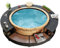 Ksodgun Rattan Spa Umrandung Rund Poolumrandung mit hölzernen Spa-Stufen Whirlpool Spa Poolumrandung Schwarz
