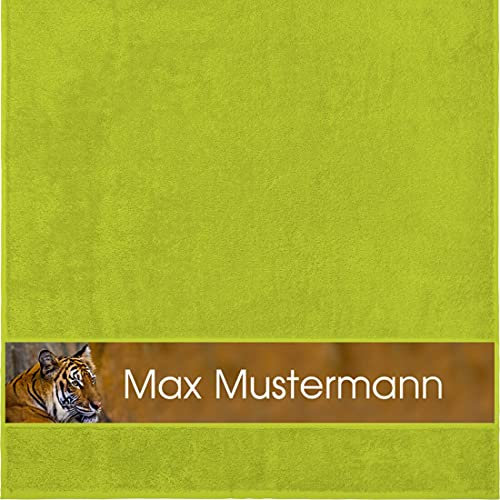 Manutextur Duschtuch mit Namen - personalisiert - Motiv Tiger - viele Farben & Tiermotiven - Dusch-Handtuch - hellgrün - Größe 70x140 cm - persönliches Geschenk mit Wunsch-Motiv und Wunsch-Name