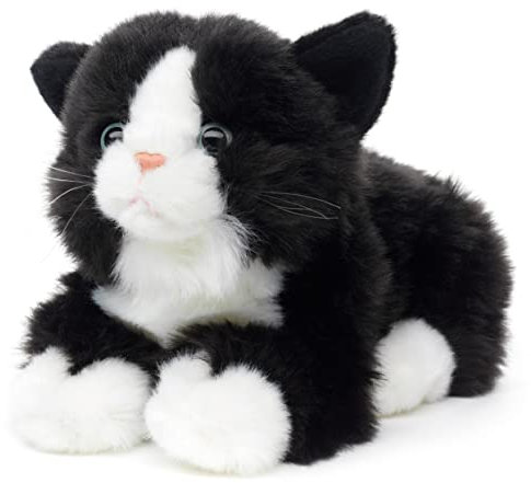 Uni-Toys - Katze schwarz-weiß, liegend - 20 cm (Länge) - Plüsch-Kätzchen - Plüschtier, Kuscheltier