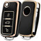 OATSBASF Autoschlüssel Hülle VW, VW Golf Schlüsselbox,Schlüsselhülle Cover für vw Polo Passat Skoda Seat 3-Tasten (Goldener Rand-Schwarz)