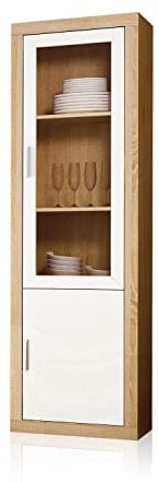 duehome | Salon Modular, Vitrina Reversible con 2 Puertas, Composicion Salon por Piezas, Modelo Nuka, Acabado en Cambria y Blanco, Medidas: 60 cm (Largo) x 193,2 cm (Alto) x 34,6 cm (Fondo)