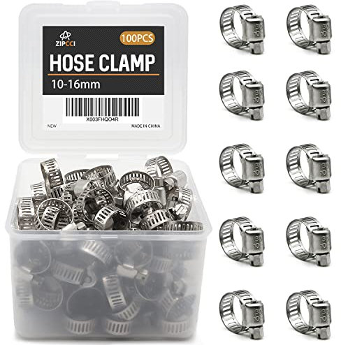ZIPCCI Hose Clamp, 100 Pack Stainless Steel Hose Clamps Worm Gear Fuel Line Pipe Clamps, 10-16mm (1/2 inch)