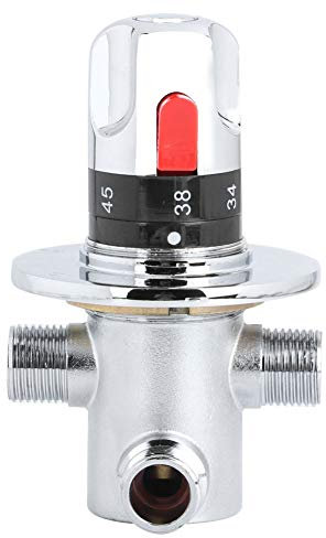 Thermostatisches Mischventil, Messing Thermostat Ventil, Wand Montiert Bad Thermostat Mischventil, 3 Wege Thermostat Heiß/Kaltwasser Mischung Temperaturregelung Ventil G1/2 Männliche Anschlüsse
