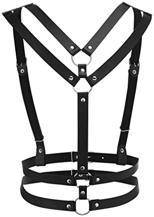 Flovel Punk Body Chain Black Leather Chest Chains Belt Rave Layered Body Jewellery for Women and Girls