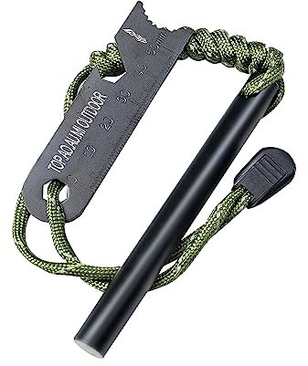 Survival Tool Fire Starter,Ferro Rod Fire Starter Kit & Backpacking Multitool,Flint and Steel,Fire starter Survival,Fire Steel (Green-Fire-GR, Length:3.15(8cm). Diameter: 1/3(8mm))