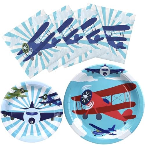 Airplane Party Plates and Napkins Airplane Party Decorations Airplane Party Favor Airplane Party Supplies Serves 20 Guests, 9 Inches, Blue