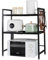 BAOYOUNI 2-stufiges Mikrowellen Regal Erweiterbares Mikrowellenständer Stehend Bäckerregale Küchenregal Organizer Platzsparende mit 6 Haken, Ausziehbar von 40-63cm, Schwarz