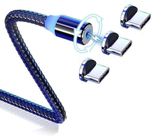ElectroWorldFR câble de chargeur magnétique 360° 2 mètres LED avec 3 embouts Type C 360