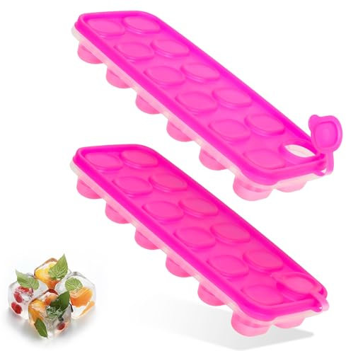 Ludvics Eiswürfelform mit Deckel | 2er Pack | Silikonboden | LFGB-Zertifiziert & BPA-Frei | Ideal für Babybrei, Shots und Cocktails | stapelbar | gesunde & frische Eiswürfel (Pink)
