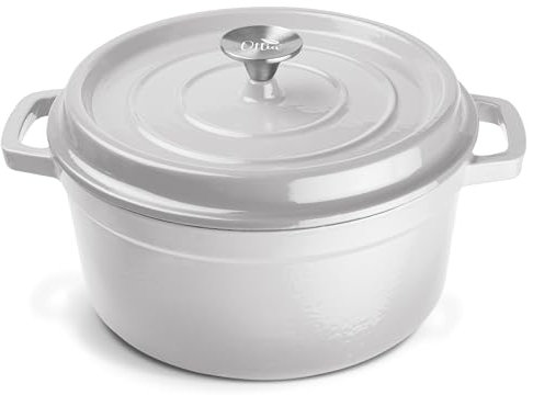 Ottia Pentola in ghisa di alta qualità, smaltata a 3 strati, ricettario elettronico, 26 cm, da 5 litri a 6 cibi