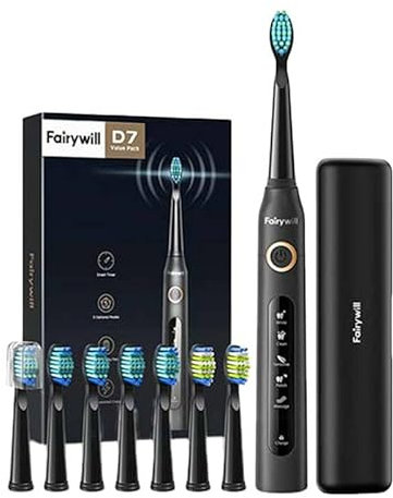 FairyWill Sonic Toothbrush with Head Set and case FW-507 Plus (Black)