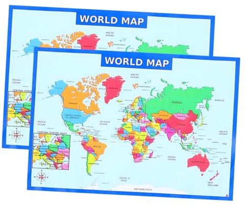 EXCEART 2St Kartenplakat weltkarte poster world map poster Plakat der Welt Weltkarte für die Wand laminiert Flipchart Schulmaterial Bilder aufhängen Kind Dekorative Gemälde UV-Papier