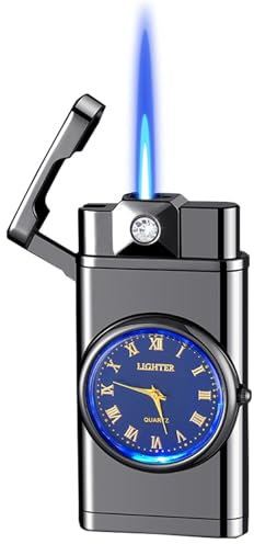 Winddichtes Quarz-Zifferblattfeuerzeug mit blauer Flamme, Jet-Flammen-Fackelfeuerzeug, tragbares Feuerzeug, nachfüllbares Feuerzeug mit einstellbarer Flamme, geeignet for Outdoor, Grillen, Kamin, Camp