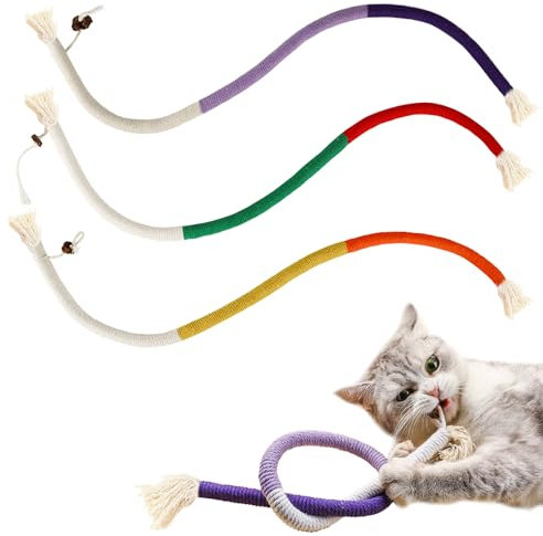 SUOXU Katzenminze Spielzeug Beißseil, Für Katze Zahnpflege Kätzchen Zahnen Kausticks Set, Gegen Mundgeruch Spielzeug Für Katzen, Baumwollseil Katzenspielzeug Mit Katzenminze-3 Stück