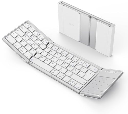 SODI Bluetooth Tastatur, 2-in-1-Zifferntastatur und Faltbare mit Touchpad, Multi-Device Tastatur Kabellos für Smartphone, iPad, iOS, Leise,Tragbare Kabellos, DE QWERTZ Layout