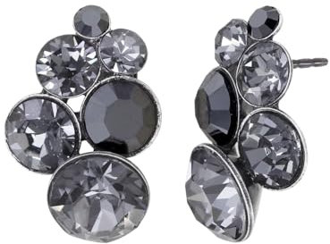 Konplott: Ohrstecker Petit Glamour black, moderne traubenförmige Kristall-Ohrstecker in dunkelgrau, für Damen/Frauen