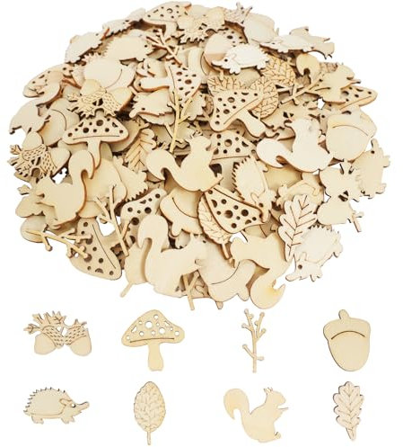 DLUSZERT 300 Stück Holzscheiben Wald Tier Formen, Klein Naturholzscheiben, Holztier zum Basteln, Holz Streudeko, Blätter Tischdeko, Holz Verzierung Holzstück für DIY Weihnachtsdeko Verzierung Konfetti