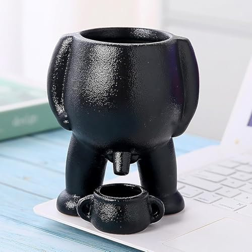Pinkelnder Blumentopf, Neuheit Peeing Sukkulenten Pflanzgefäß mit Drainage, Peeing Planter Pot Lustige Pflanztöpfe mit Ablaufloch für Haus, Garten, Büro, Dekoration, Innenbereich, Schwarz