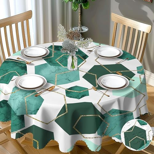 Tischdecke Outdoor Rund 150 cm, Grün Marmor Tischdecke Abwaschbar, Gartentischdecke Wetterfest Wasserdicht Fleckschutz Tischtuch aus Polyester Tischdecken für Küche Esszimmer Esstisch Hochzeit Party