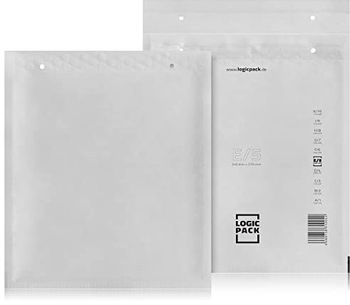 LOGIC PACK 25 Luftpolsterumschläge Versandtaschen Luftpolster E5 240 x 275 mm Weiß, Luftpolstertaschen Haftklebend Gepolsterte Briefumschläge Premium Umschläge Polsterumschläge geeignet für DIN B5