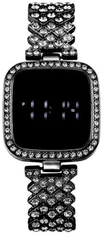 JOATVEE Damen Mode Quadrat Diamant LED Touchscreen Elektronische Uhren Crystal Watch Full Bling Iced-Out Edelstahlarmband Armbanduhren