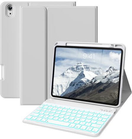 BQDIYOO Keyboard Case for iPad 11th Genration A16 2025/iPad 10th Generation 2022(11/10.9 inch), 7 Color Backlit Keyboard, Detachable with Pencil Holder, iPad 11/10 Gen Case Auto Sleep/Wake, Grey