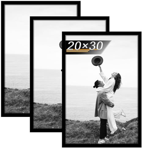 Tinkeps Cadre 20x30 cm, Cadre Photo Noir Set de 3, à Suspendre Horizontalement ou Verticalement au Mur, avec plaque acrylique Transparent et Incassable