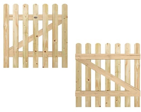 Rounded Wicket Picket Garden Wood Timber Gate Height: 3ft (90cm/900mm) x Width: 3ft (90cm/900mm) Palisade Pathway Pedestrian Smooth Planed Pressure Treated without any hinge packs.