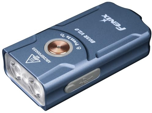 Fenix E03R V2.0 Vollmetall hohe Helligkeit Schlüsselanhänger Taschenlampe, EDC kleine Taschenlampe, rotes Licht, weißes Licht, intelligente Temperaturregelung, IP66-Schutz, mit USB-C-Ladung, Blau
