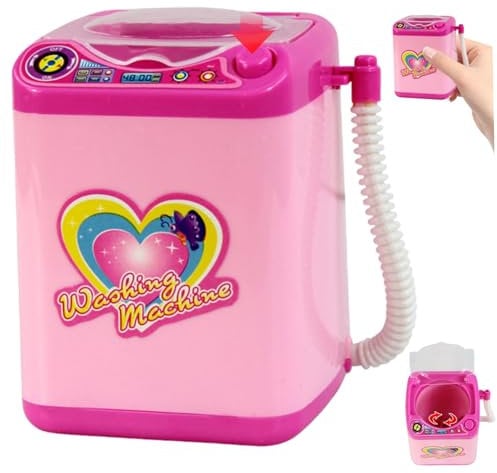 Mini Washing Machine Toy, 4Inch Cute Makeup Brush Cleaner, Automatic Mini Beauty Blender, Battery Operated Make Up Cleaner Toy for Girls Ladies, Mini Beauty Blender, No Battery