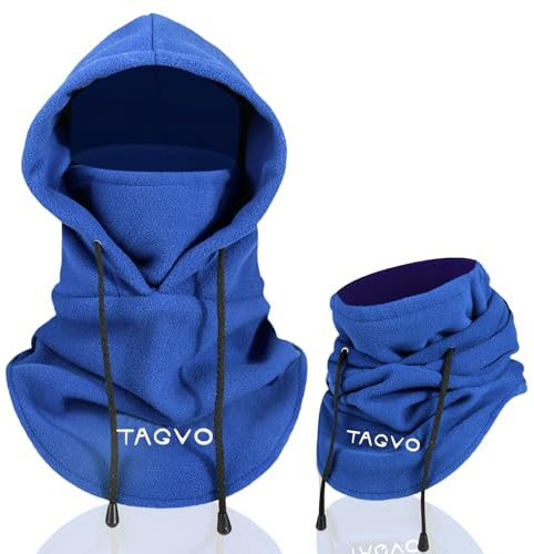 TAGVO Winter Thermal Fleece Balaclavas, Soft & Warm Adjustable Hood Hat Skiing Face Cover Face Mask Neck Warmer Snood Neck Gaiter for Running Skiing Cycling Motorbikes Hiking- Men & Women Blue