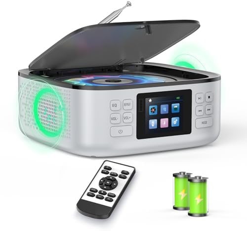 [2025 NEW] ARAFUNA Lettore CD portatile per la casa, Boombox ricaricabile, lettore CD Bluetooth con altoparlanti, piccolo radio, display LED a colori, telecomando, supporta FM/USB/AUX