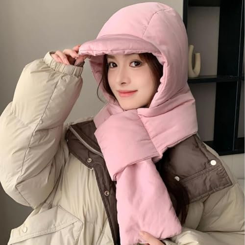 WOYUANSHA Schal Verdickte Daunen-Baumwoll-Hut-Schal Damen Kappe Im Freien Warme Fahrrad Mütze Wärmer-Mütze Pink