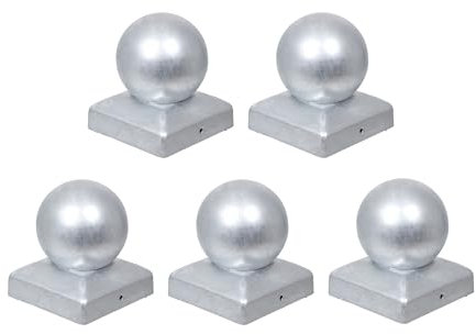 h2i Pfostenkappe Kugel | Stahl verzinkt | 101 x 101 mm | 5 Stück | Eckige Abdeckkappe für Garten Holzpfosten Pfostenträger & Zaunpfosten in Pyramidenform | Wetterschutz für Holz-Balken & Pfosten